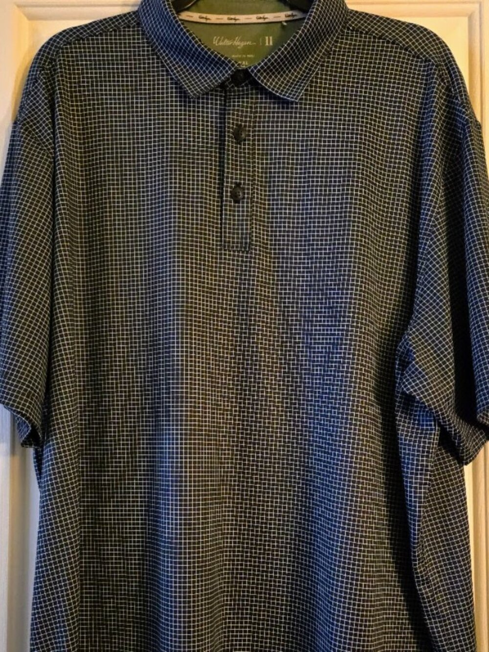 Walter Hagen Performance 11 Black White Gingham, Short Sleeve Golf Shirt